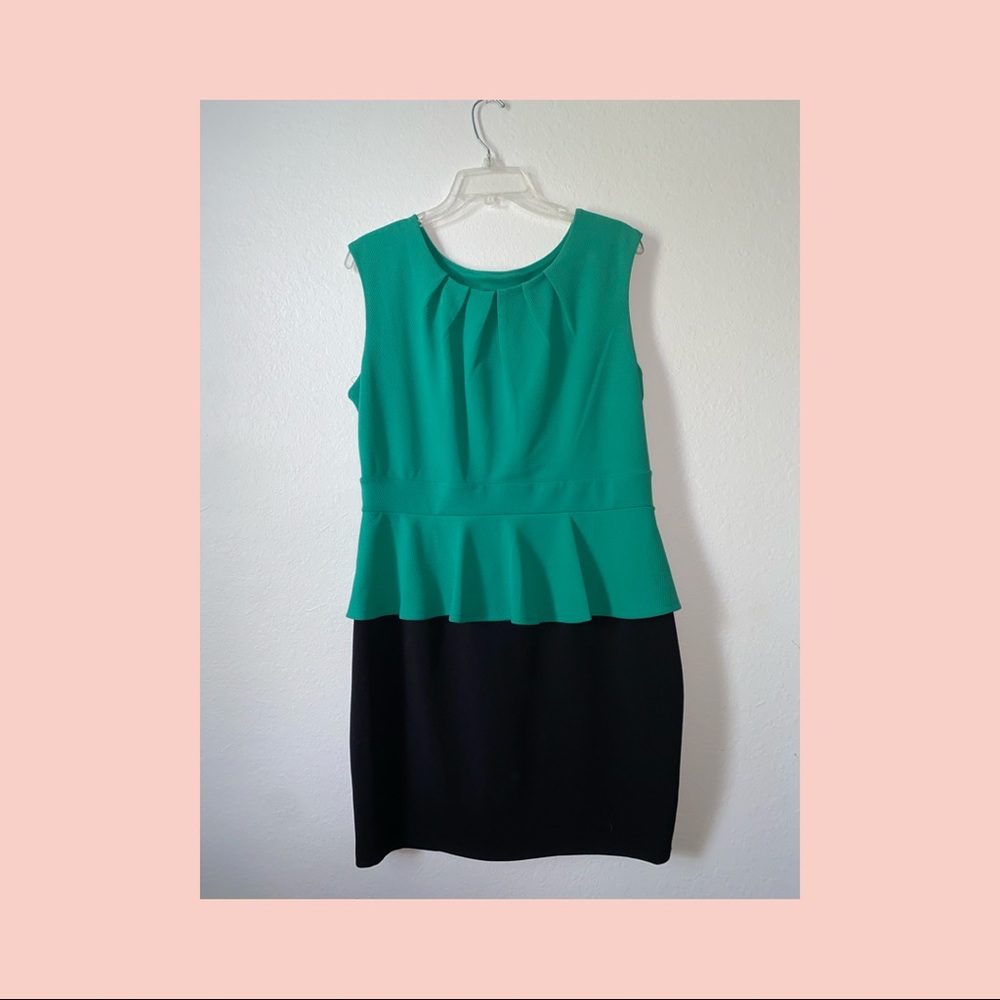 Green and black peplum dress
